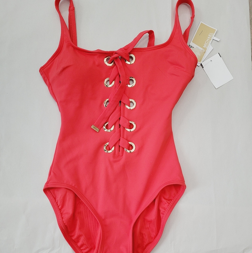 🤑SOLD🤑MICHEAL KORS LACE UP ONE-PIECE SWIMSUIT - Picture 3 of 10